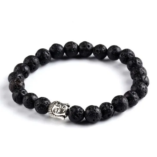 Kittenup Fashion Men's Bracelet Gold Color Silver Color Buddha skull Elastic Black  Beaded Tibet Charm Lucky bracelets for women