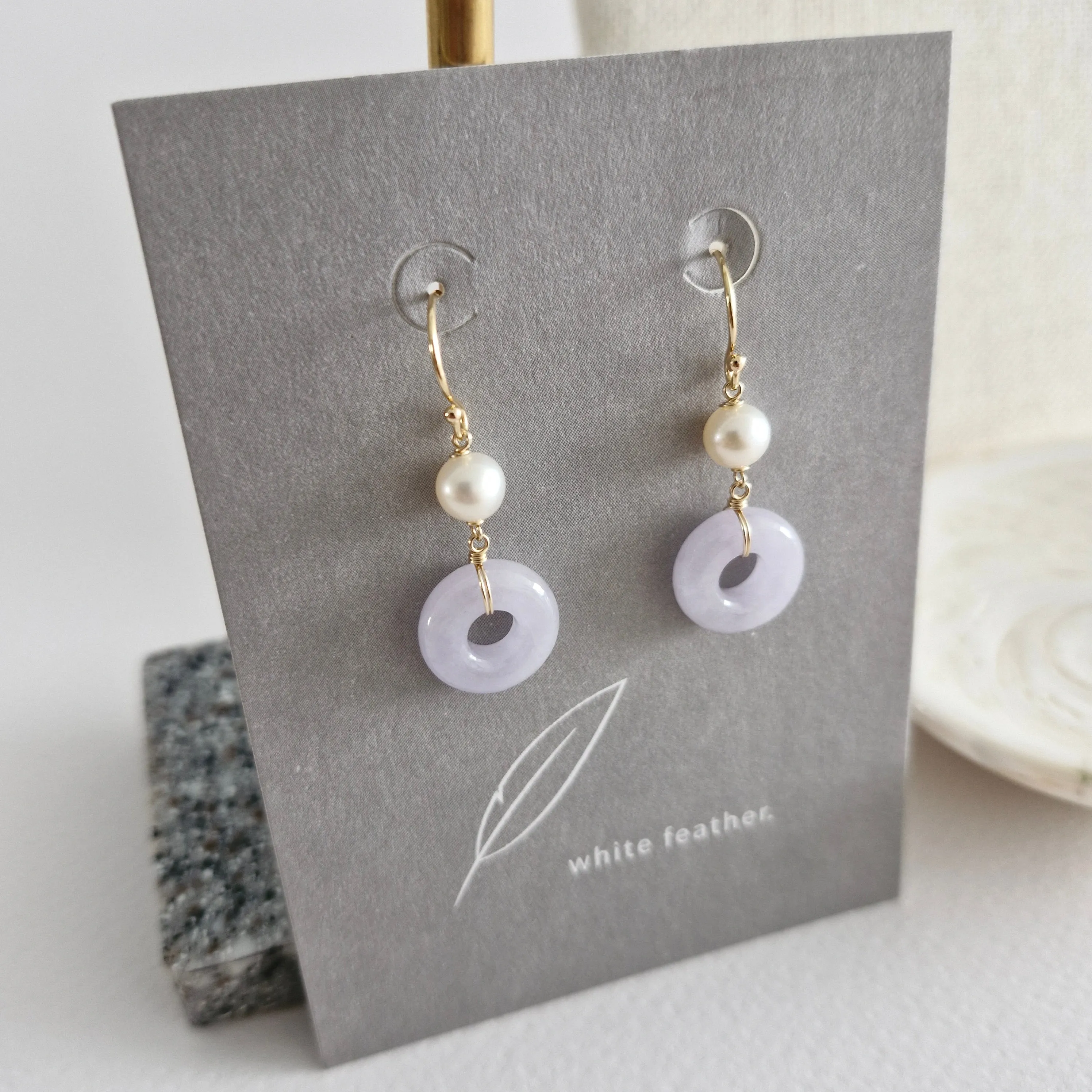 Lavender Jade Donut w/Freshwater Pearl Earrings  | 14k Gold-filled