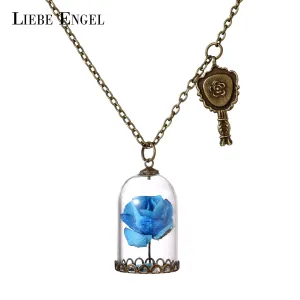 LIEBE ENGEL Glass Bottle Paper Flowers Necklace & Pendant Choker Statement Necklace Fashion Vintage Beauty And The Beast Jewelry