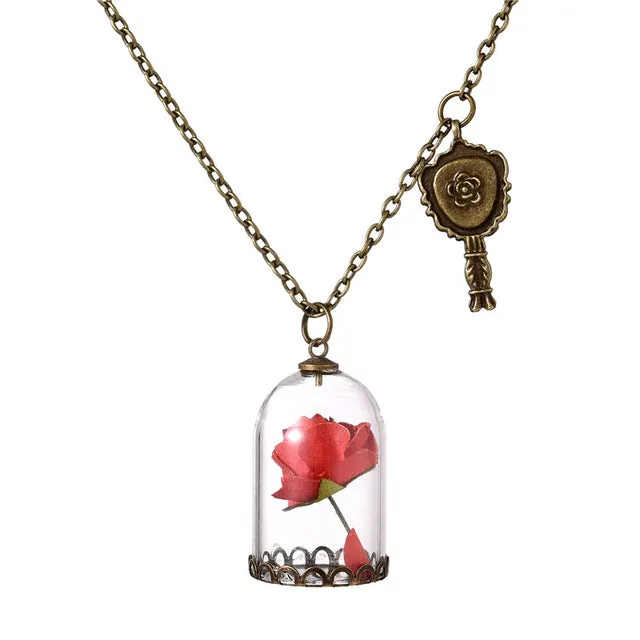 LIEBE ENGEL Glass Bottle Paper Flowers Necklace & Pendant Choker Statement Necklace Fashion Vintage Beauty And The Beast Jewelry