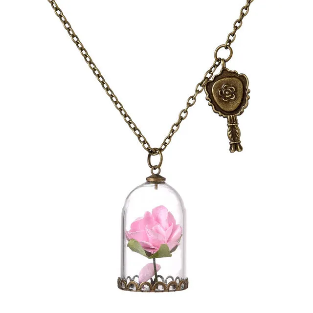 LIEBE ENGEL Glass Bottle Paper Flowers Necklace & Pendant Choker Statement Necklace Fashion Vintage Beauty And The Beast Jewelry