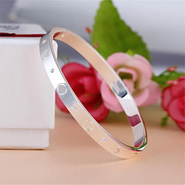 Luxury Brand Jewelry Silver/ Gold Plate with Unique Shaped Inlay Rhinestone Charm Bracelet Bangles for Women Party