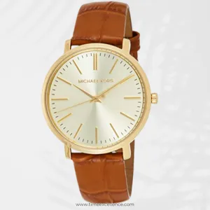 Michael Kors Jaryn Quartz Gold Dial Brown Leather Strap Watch For Women - MK2496