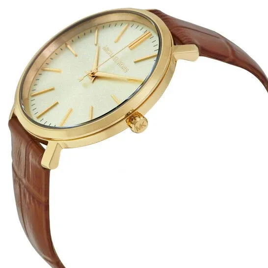 Michael Kors Jaryn Quartz Gold Dial Brown Leather Strap Watch For Women - MK2496