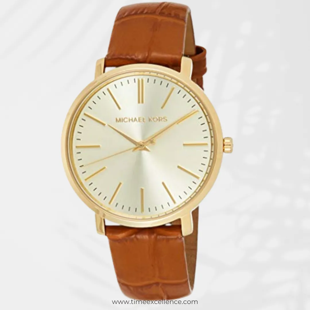 Michael Kors Jaryn Quartz Gold Dial Brown Leather Strap Watch For Women - MK2496