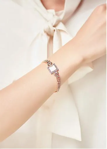 Micro Pave Zirconia Square with Cat's Eye, Rose Gold, Rose Gold Plated Bracelet