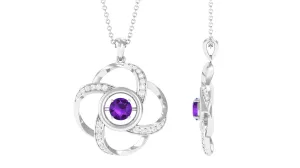 Modern Flower Pendant with Round Amethyst and Diamond