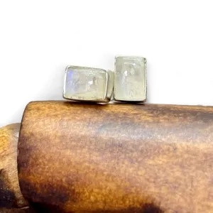 Moonstone Cabochon Rectangle Stud Earrings