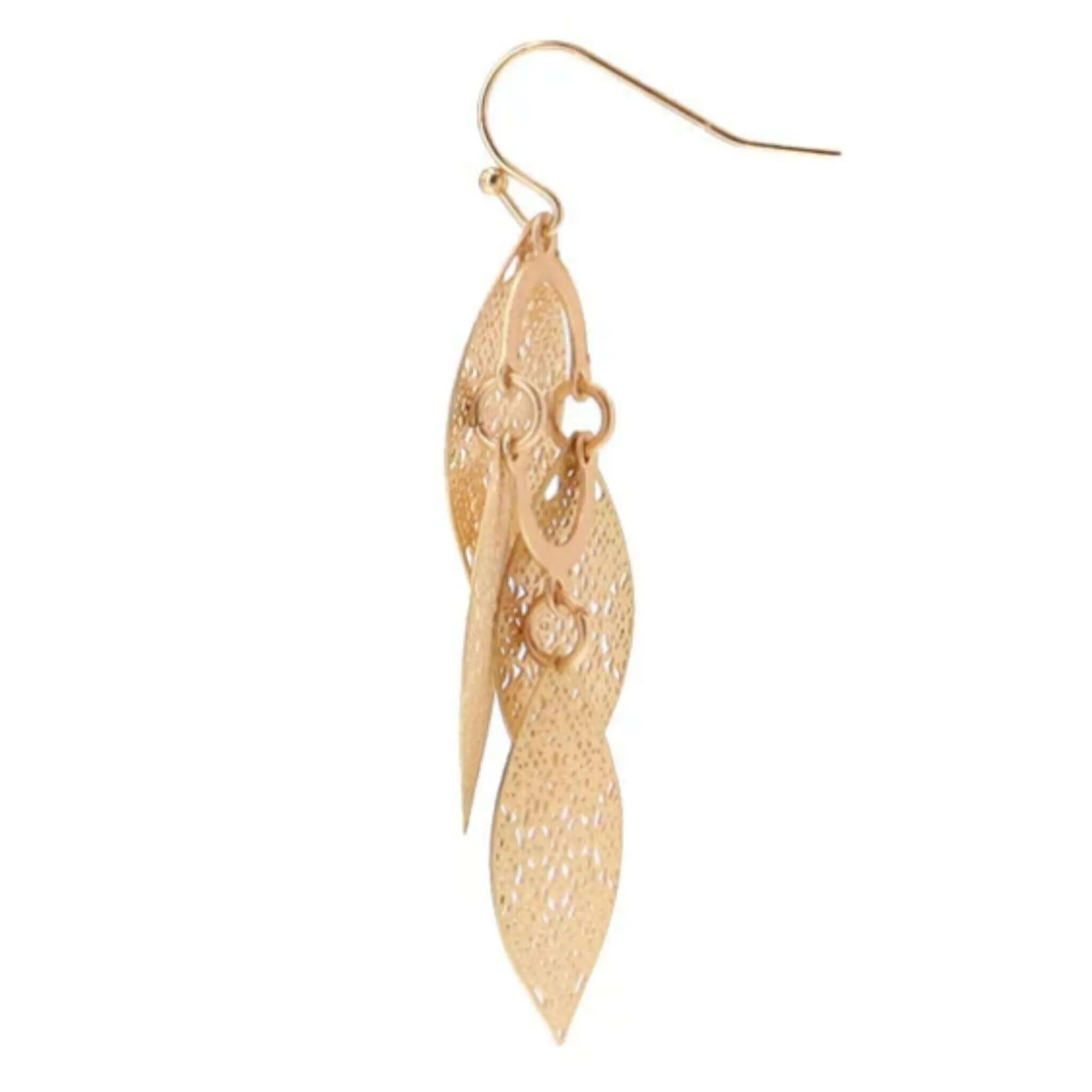 Multi-Layer Gold Filigree Leaf Chandelier Earrings