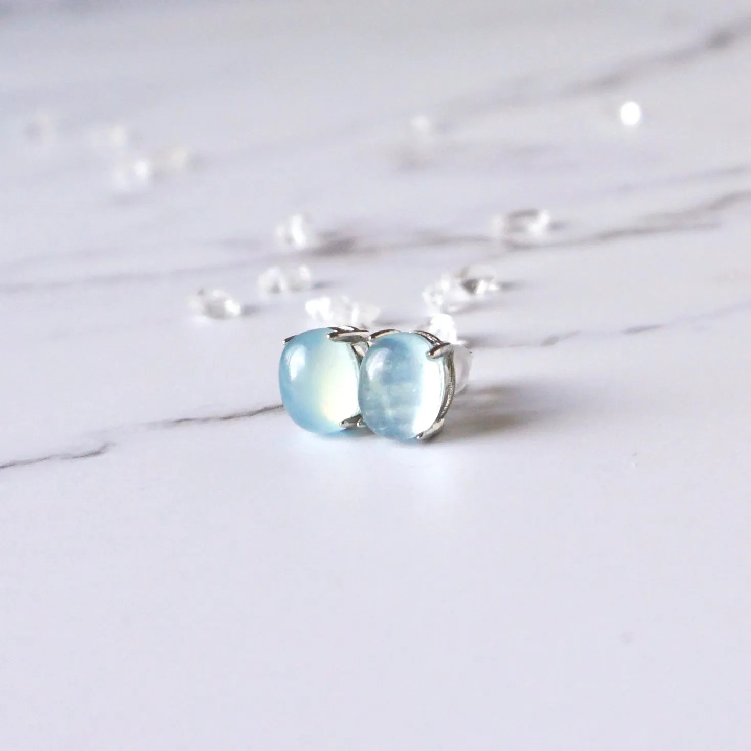 Natural Aquamarine & Moonstone Stud Earrings