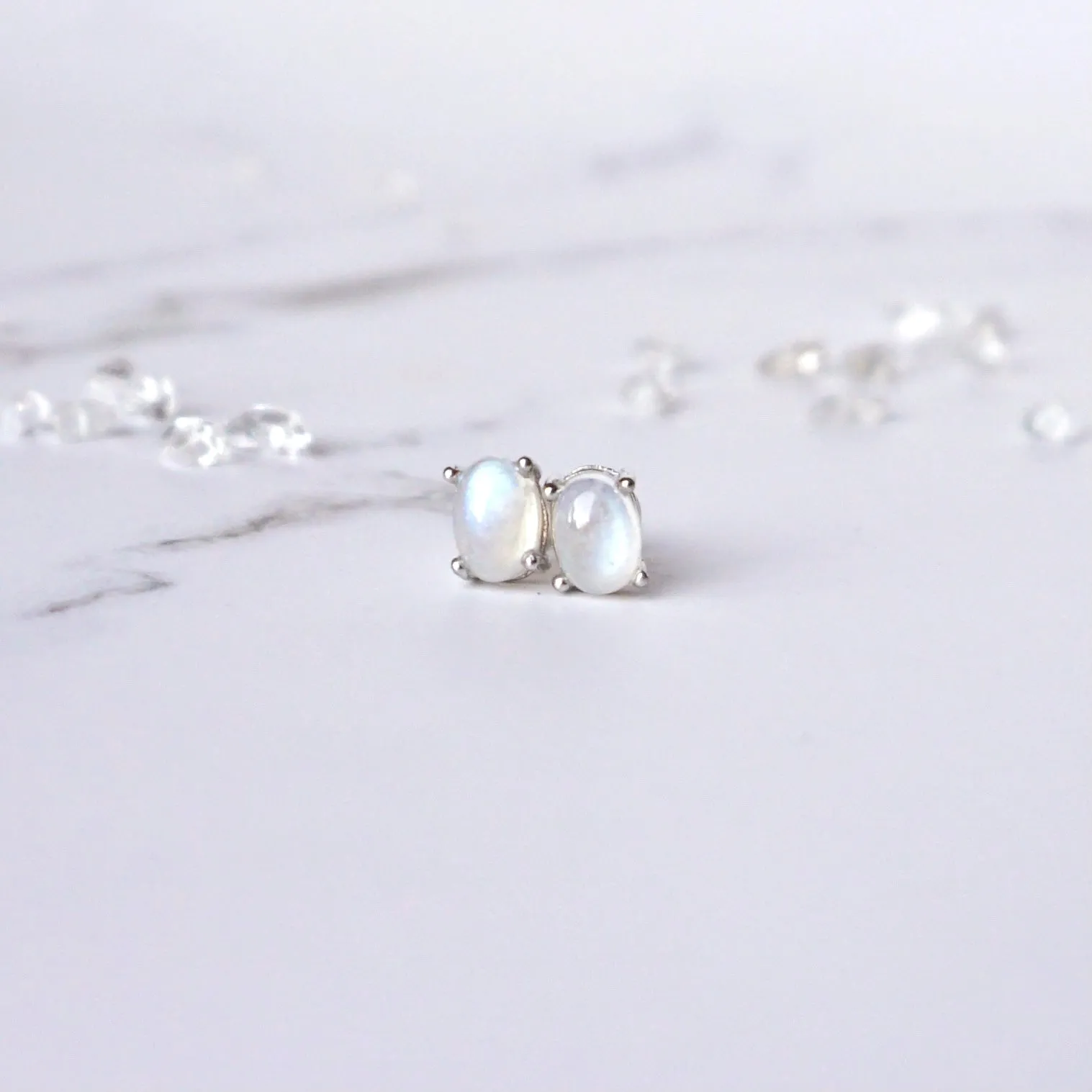 Natural Aquamarine & Moonstone Stud Earrings