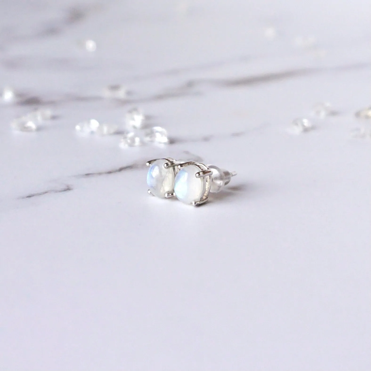 Natural Aquamarine & Moonstone Stud Earrings