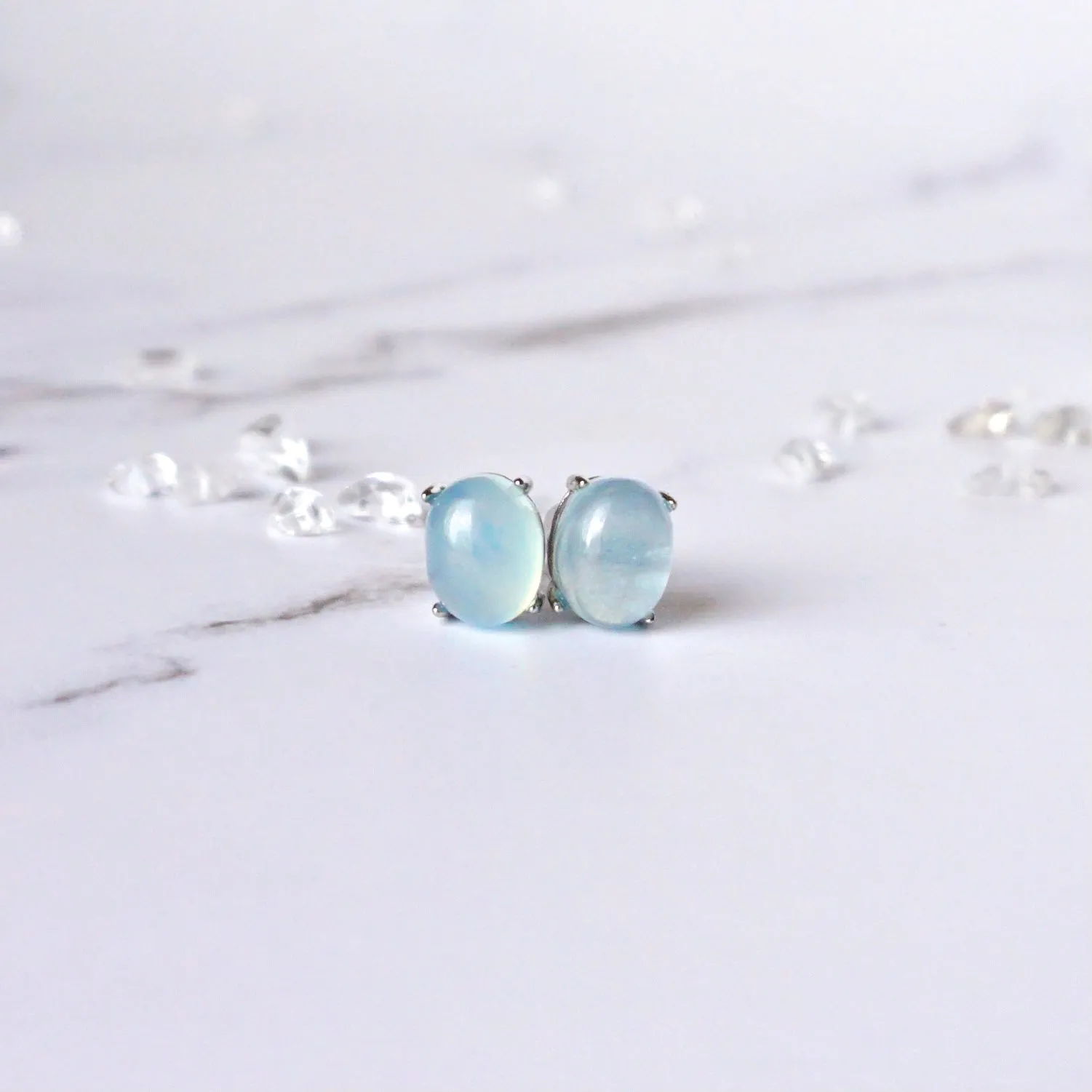 Natural Aquamarine & Moonstone Stud Earrings