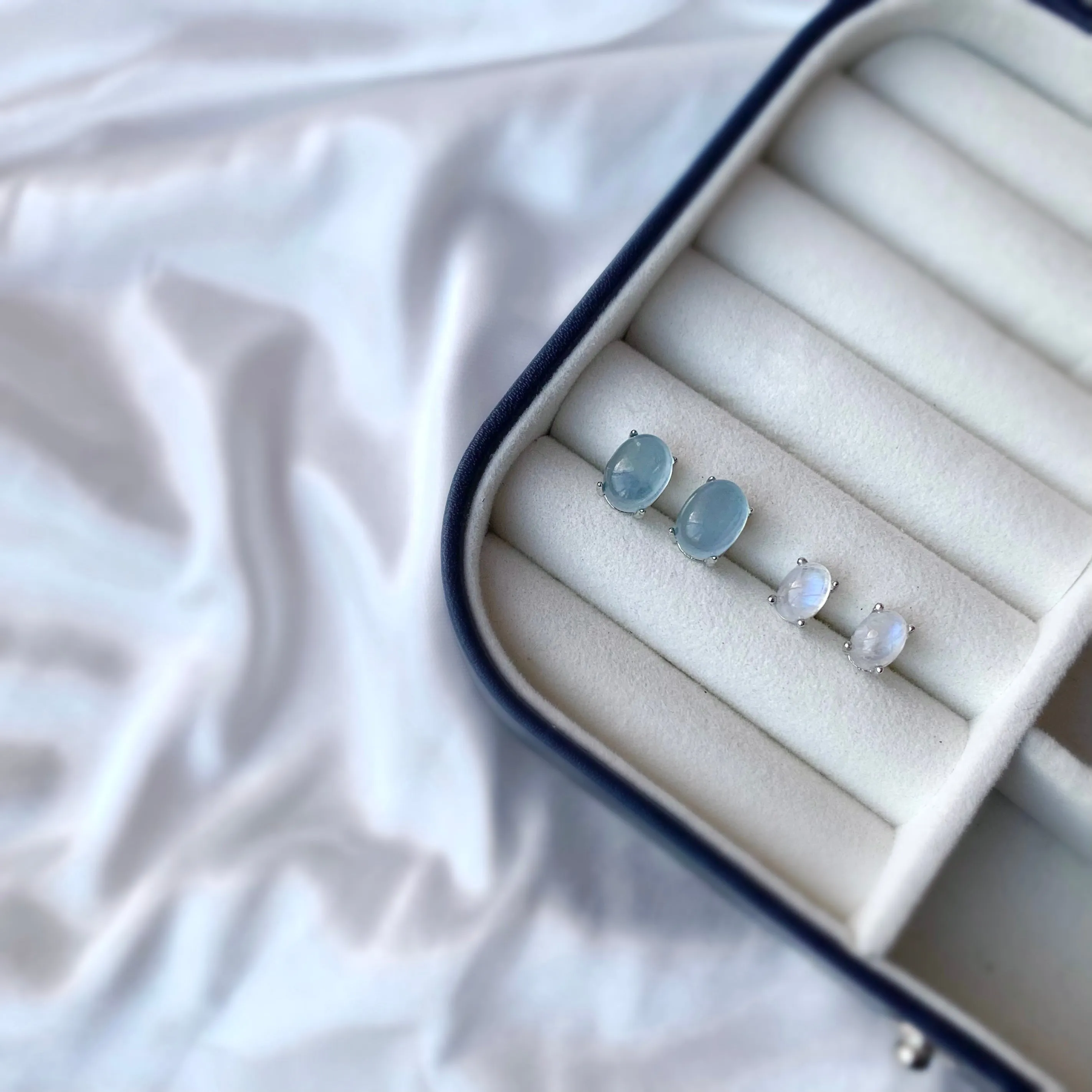 Natural Aquamarine & Moonstone Stud Earrings