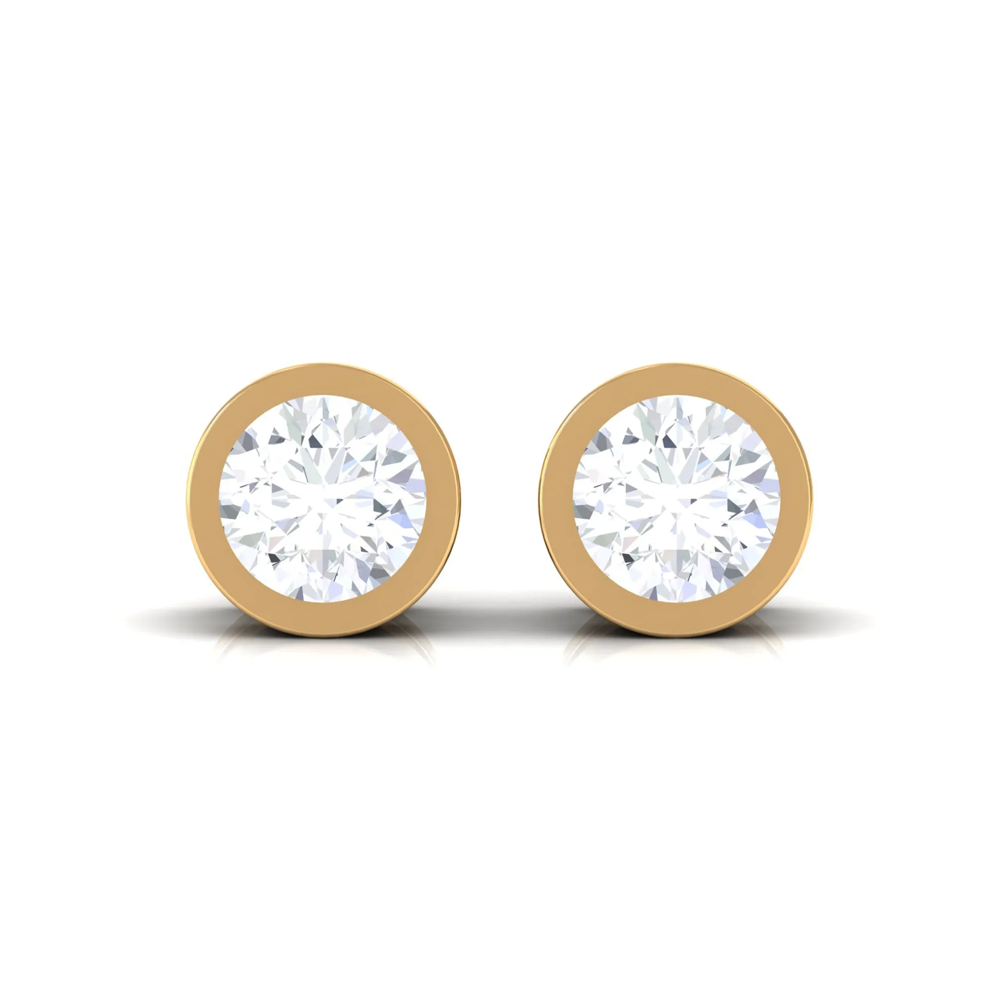 Natural Diamond Round Solitaire Stud Earrings in Bezel Setting