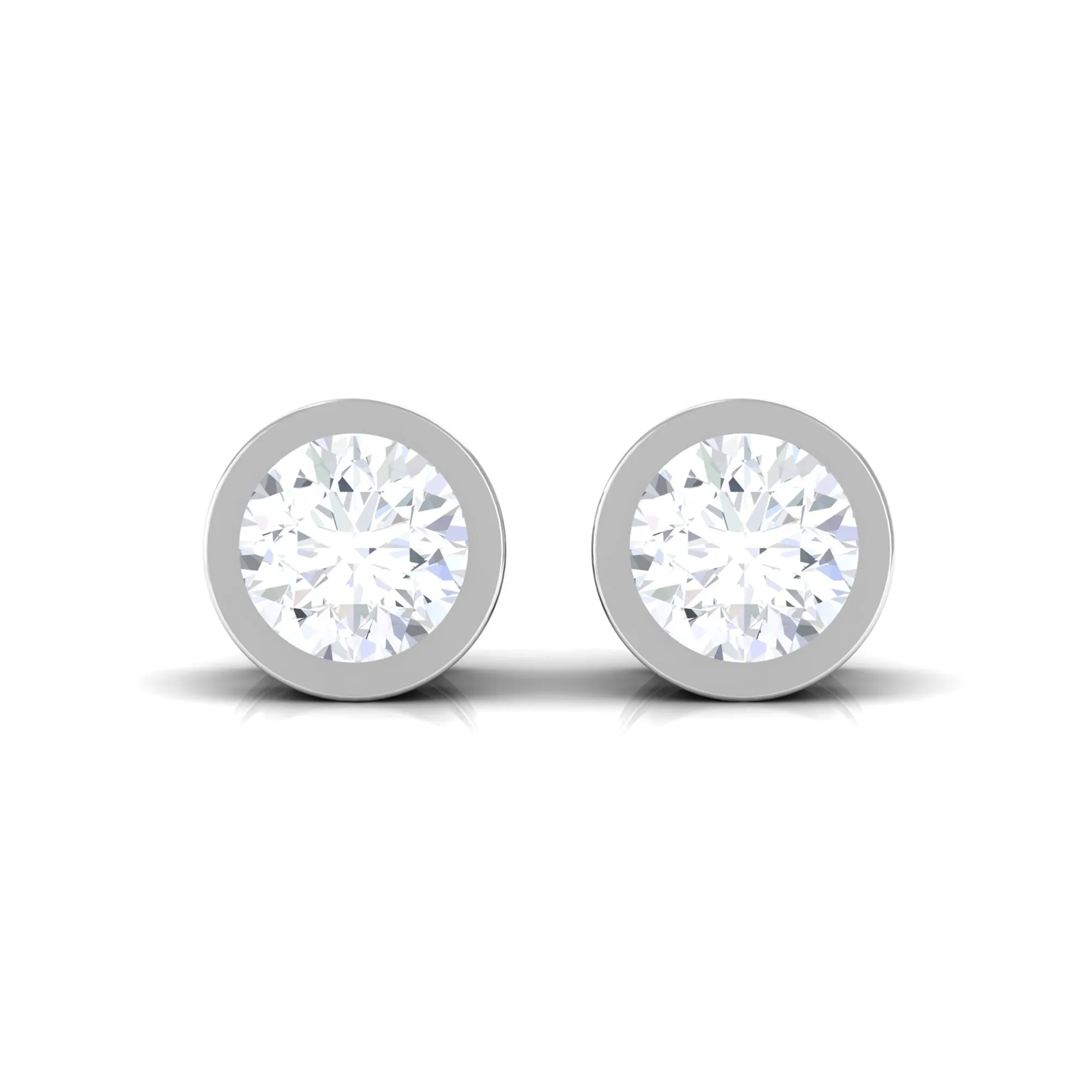 Natural Diamond Round Solitaire Stud Earrings in Bezel Setting