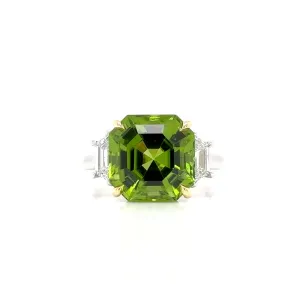 Natural Peridot & Trapezoid Diamonds