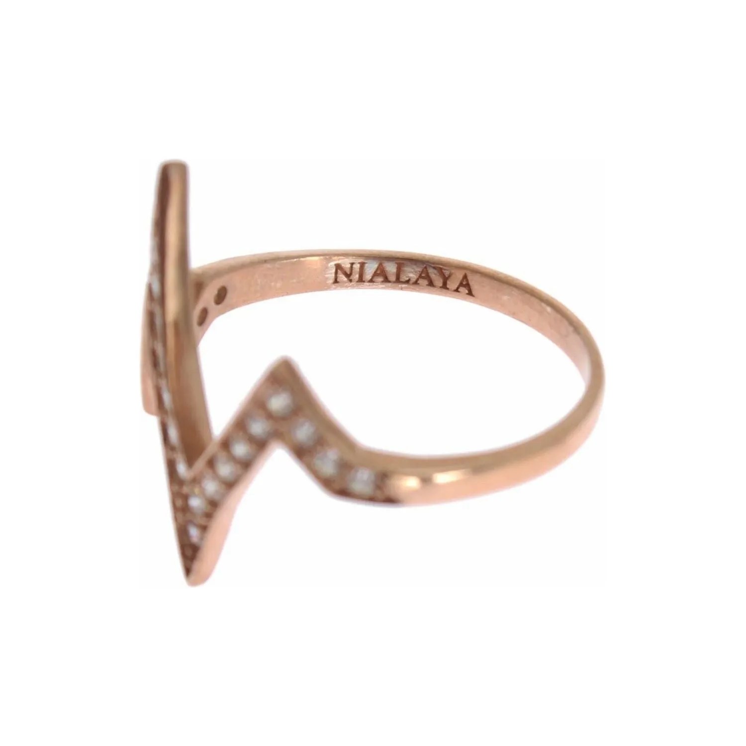 Nialaya Elegant Pink Crystal Encrusted Silver Ring