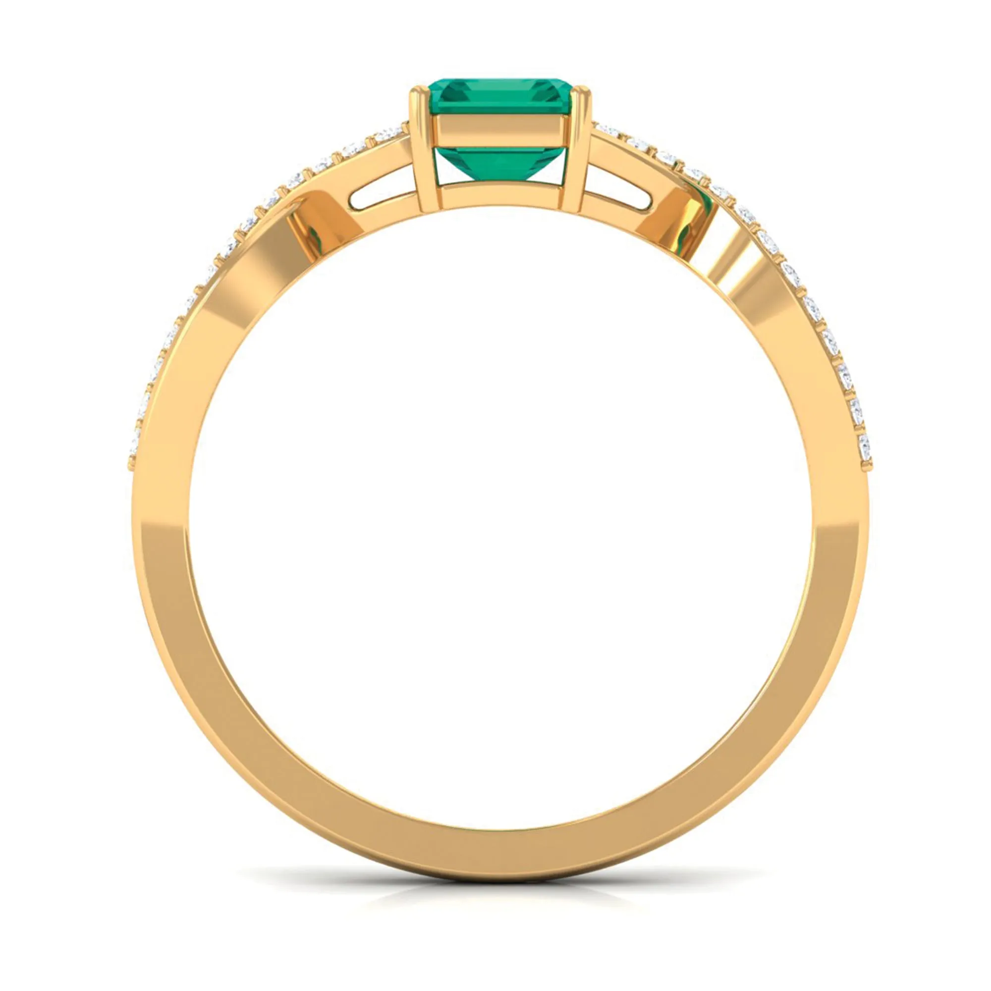 Octagon shape Emerald and Diamond Crossover Engagement Ring