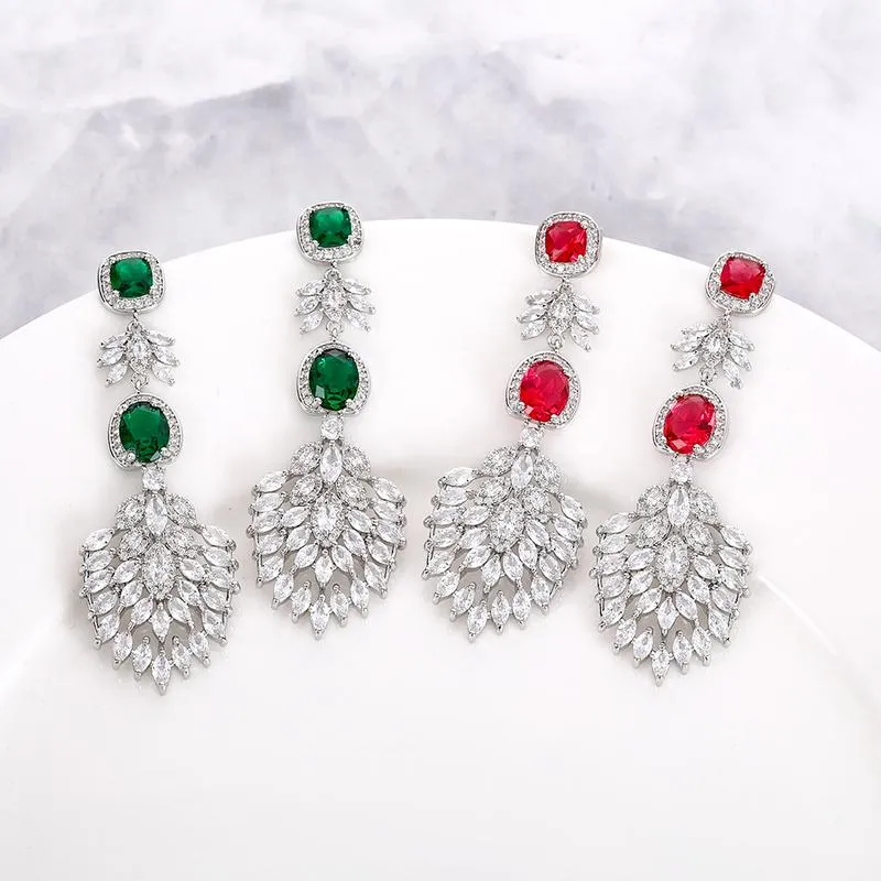 【ODN-E2166】 2022 Trendy Red Drop-shaped Zircon Earrings Female S925 Silver Needle Light Luxury Heavy Industry High-end Earrings