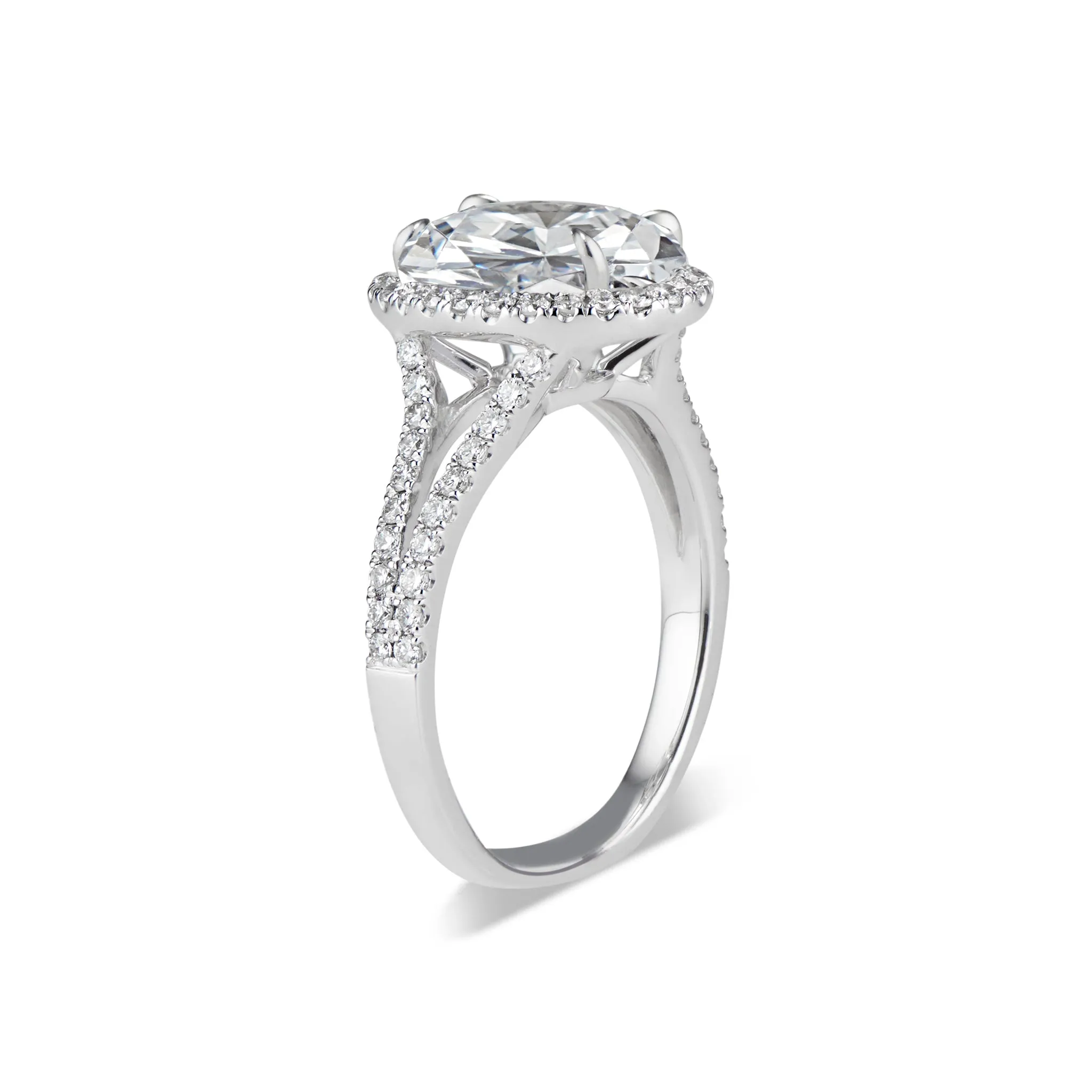 Oval Halo Diamond Engagement Ring with Split Shank