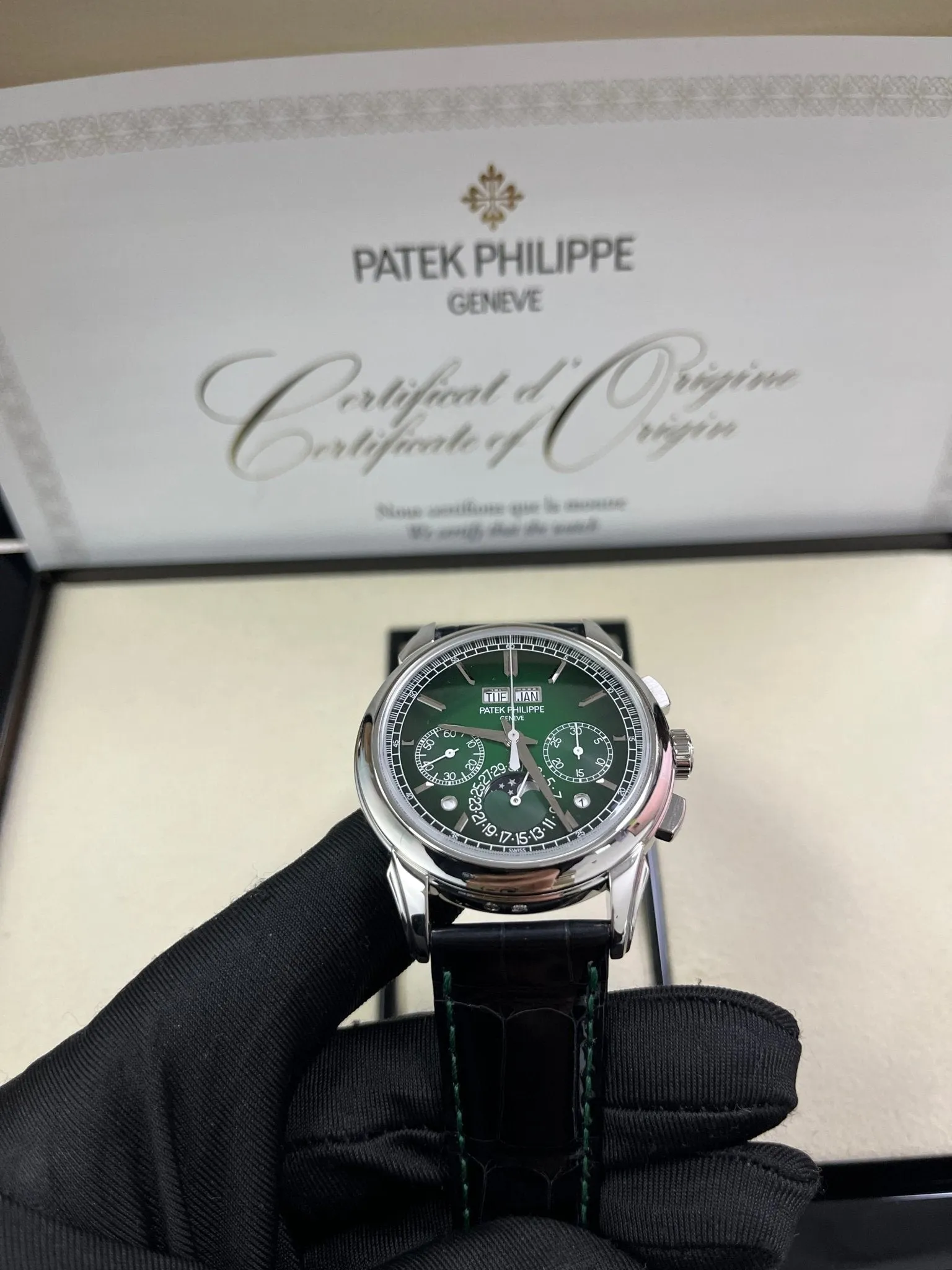 Patek Philippe Perpetual Calendar Chronograph Grand Complications Platinum Green Dial 5270P-0014