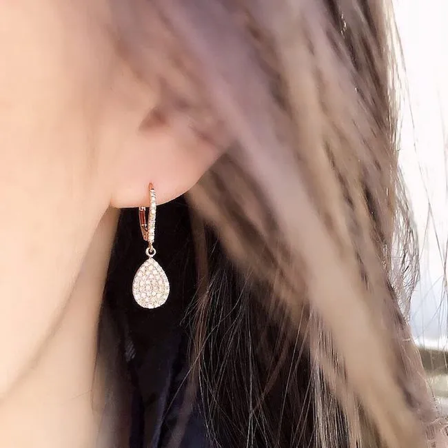 Pave Pear Dangle Earrings with Diamond Leverbacks