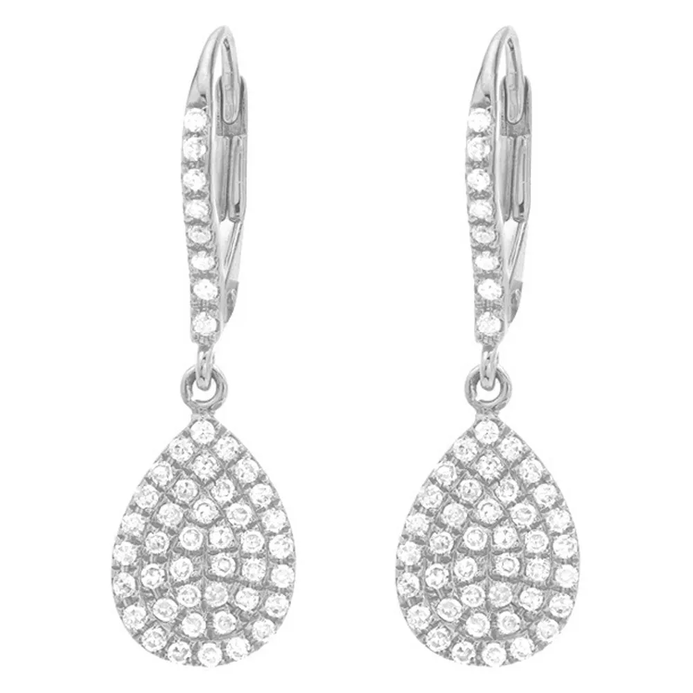 Pave Pear Dangle Earrings with Diamond Leverbacks