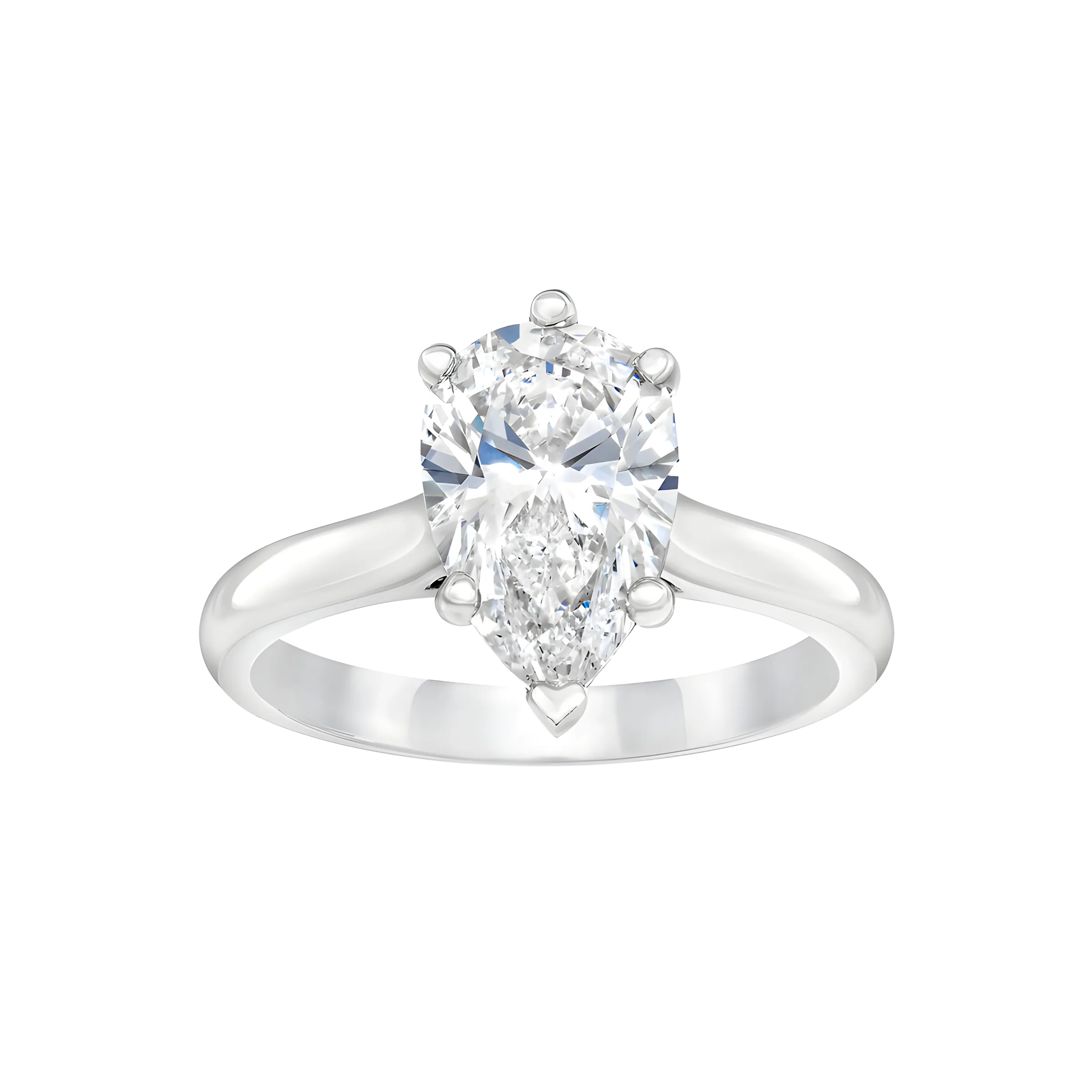 Pear Shaped Solitaire Diamond Engagement Ring in 18k White Gold