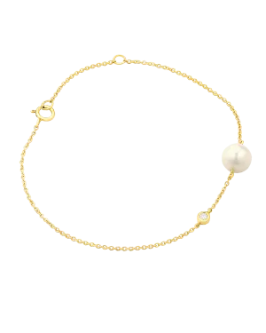 Pearl & Diamond Bezel Bracelet - 14K Yellow Gold