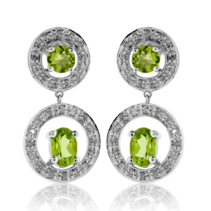 Peridot and Double Circle Diamond Earrings