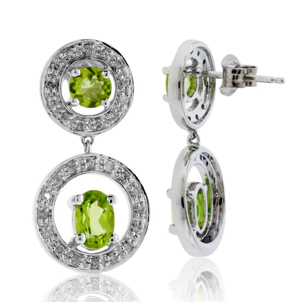 Peridot and Double Circle Diamond Earrings