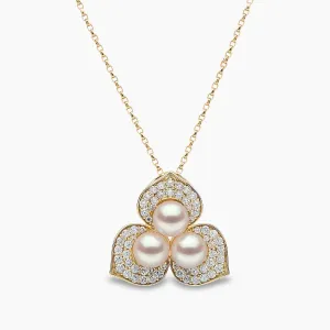 Petal 18K Gold Akoya Pearl and Diamond Blossom Pendant