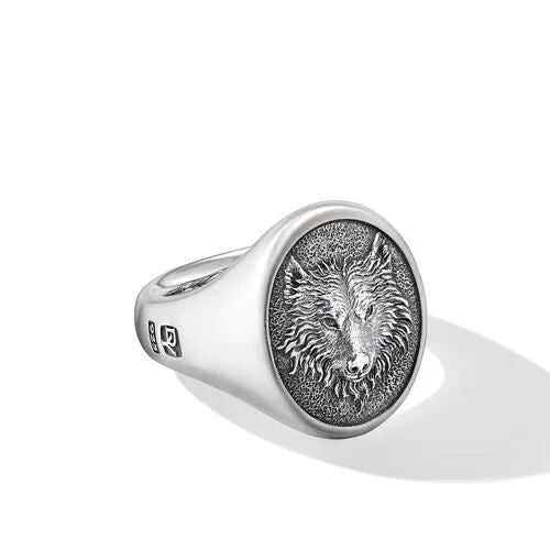 Petrvs Wolf Signet Ring in Sterling Silver, Size 10