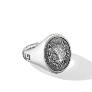 Petrvs Wolf Signet Ring in Sterling Silver, Size 10