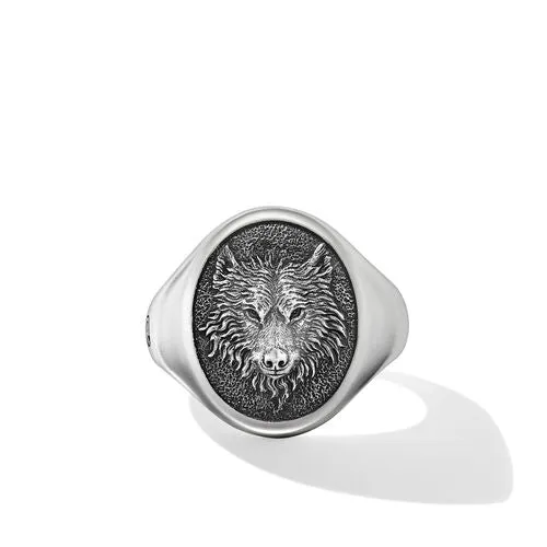 Petrvs Wolf Signet Ring in Sterling Silver, Size 10