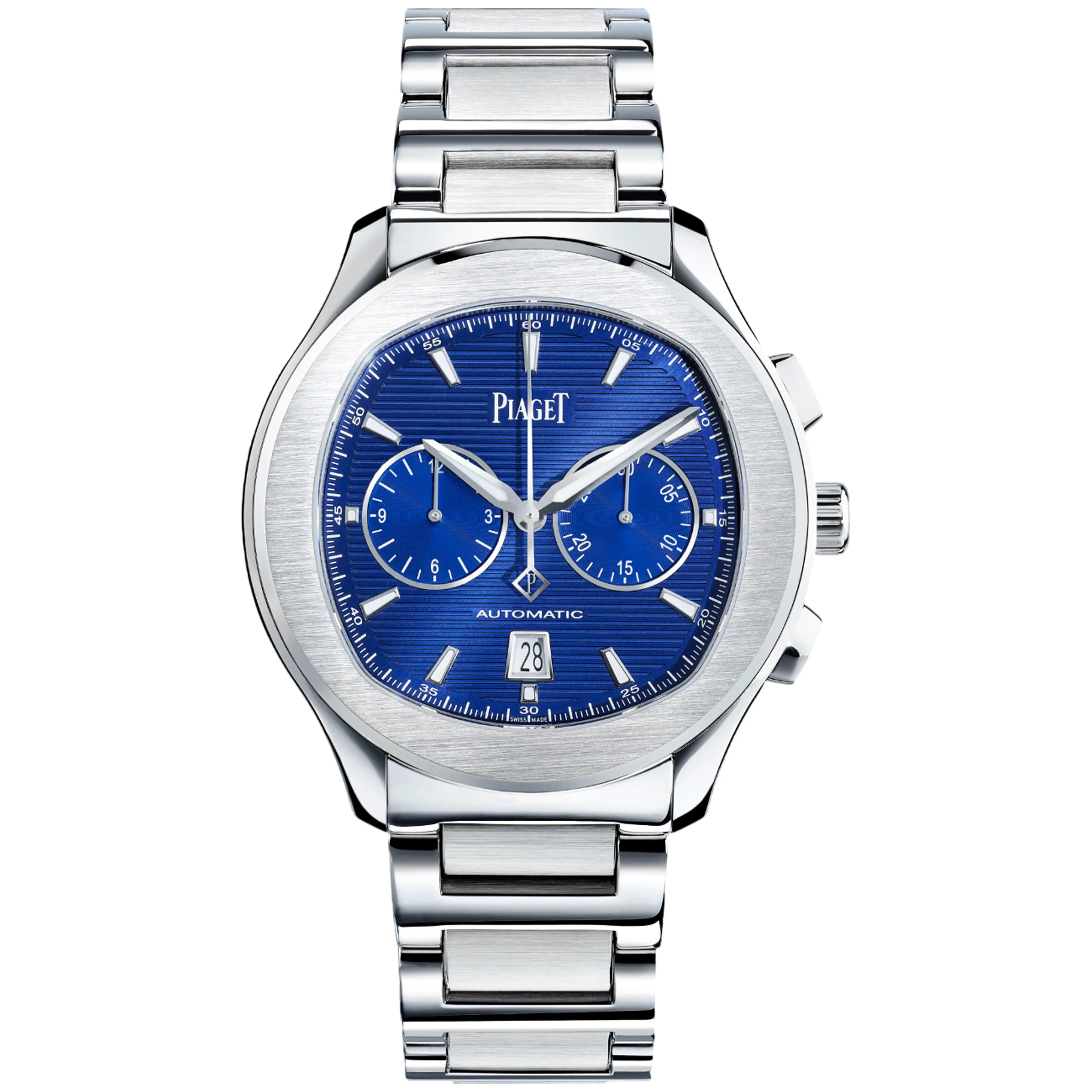 Piaget Polo Chronograph 42mm G0A41006 Blue Guilloché Index Dial, Worn