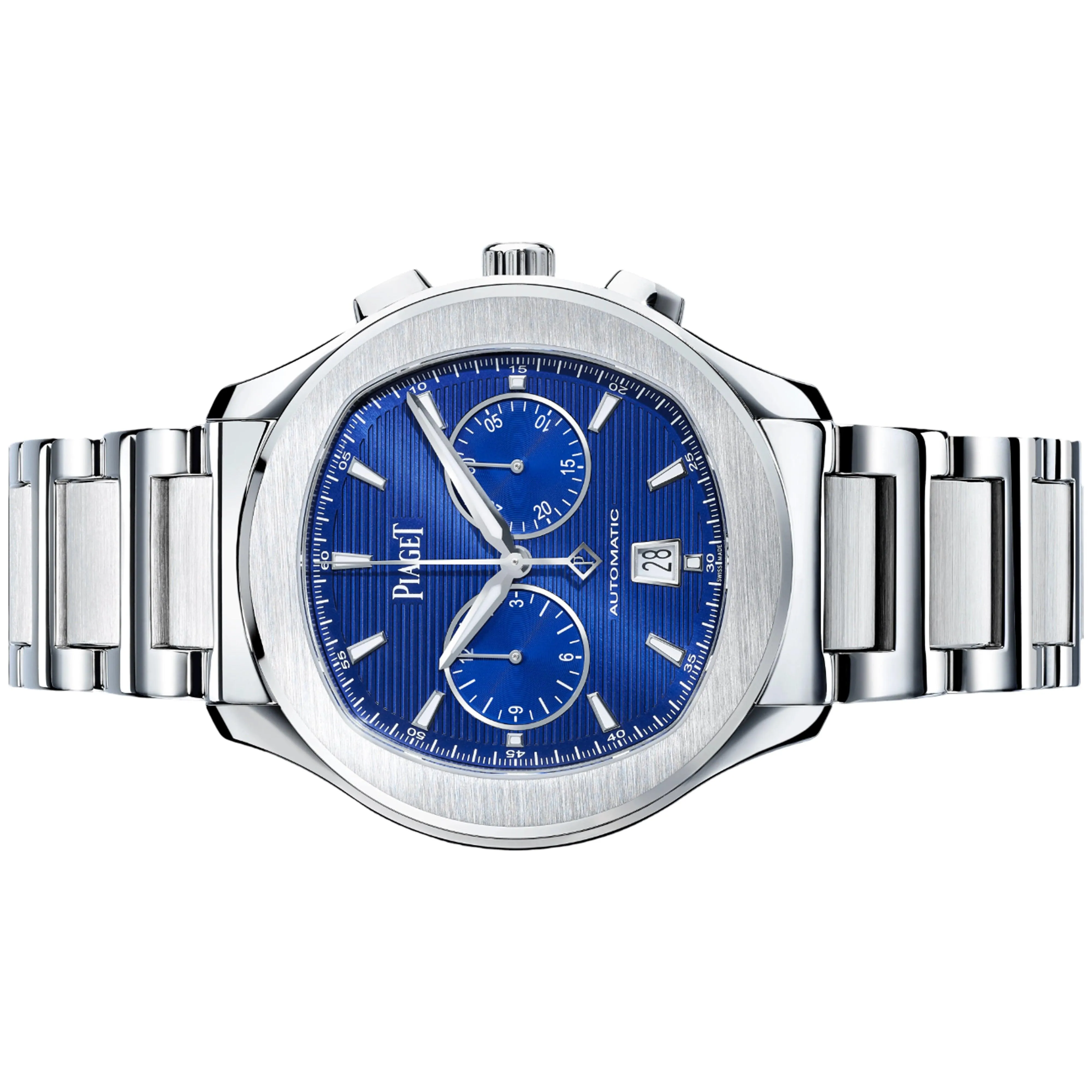 Piaget Polo Chronograph 42mm G0A41006 Blue Guilloché Index Dial, Worn