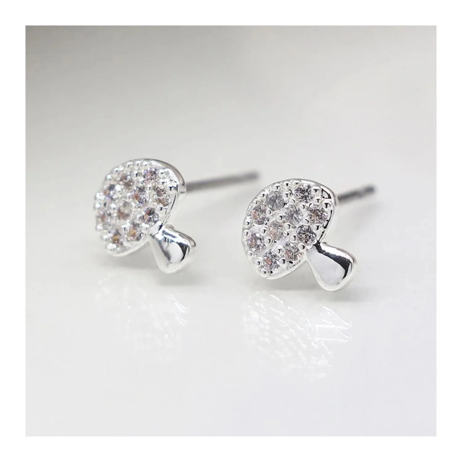 POM Silver Plated Mushroom Crystal Stud Earrings