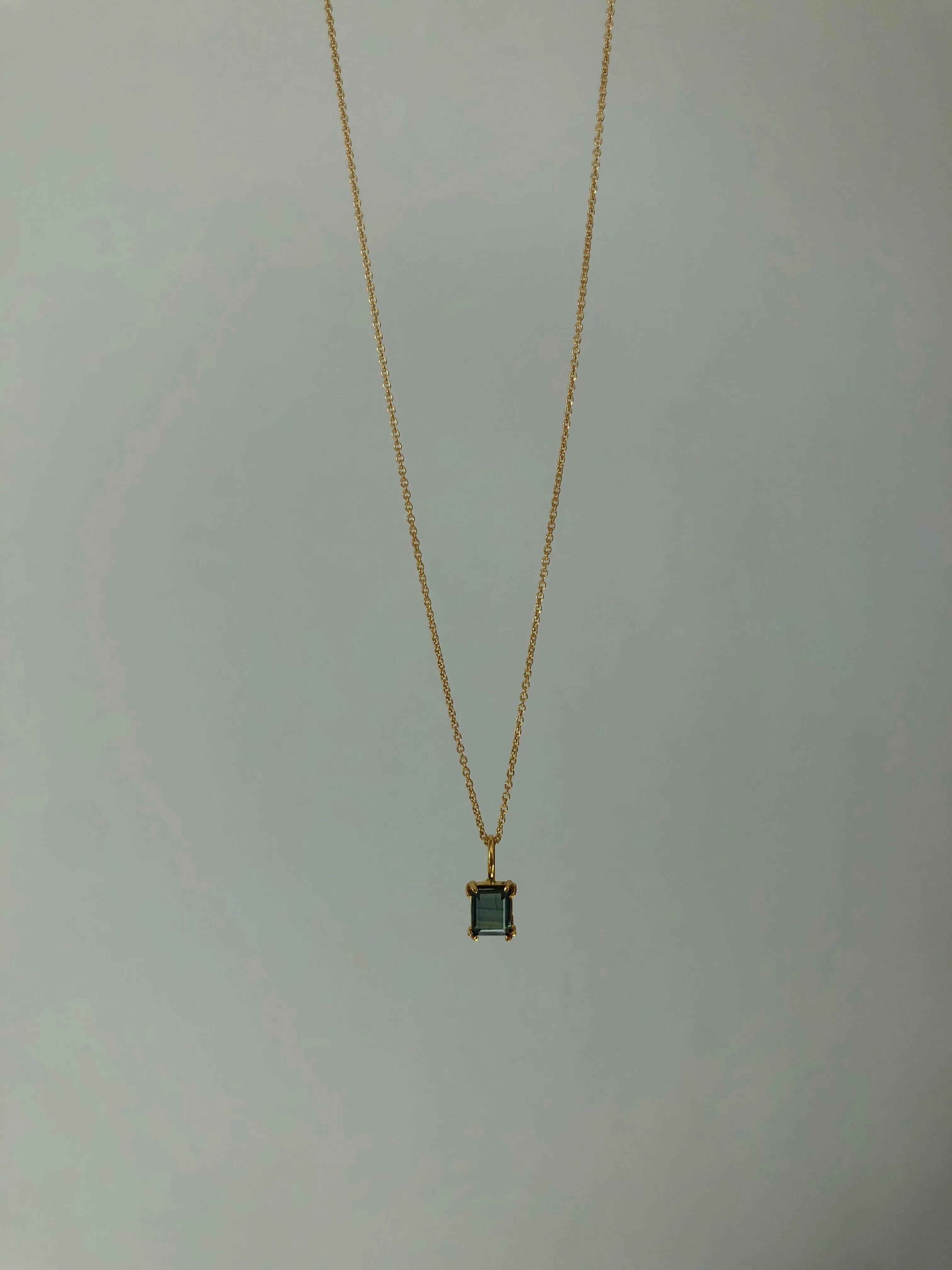 Portrait Cut Teal Sapphire Pendant Necklace, Solid Gold