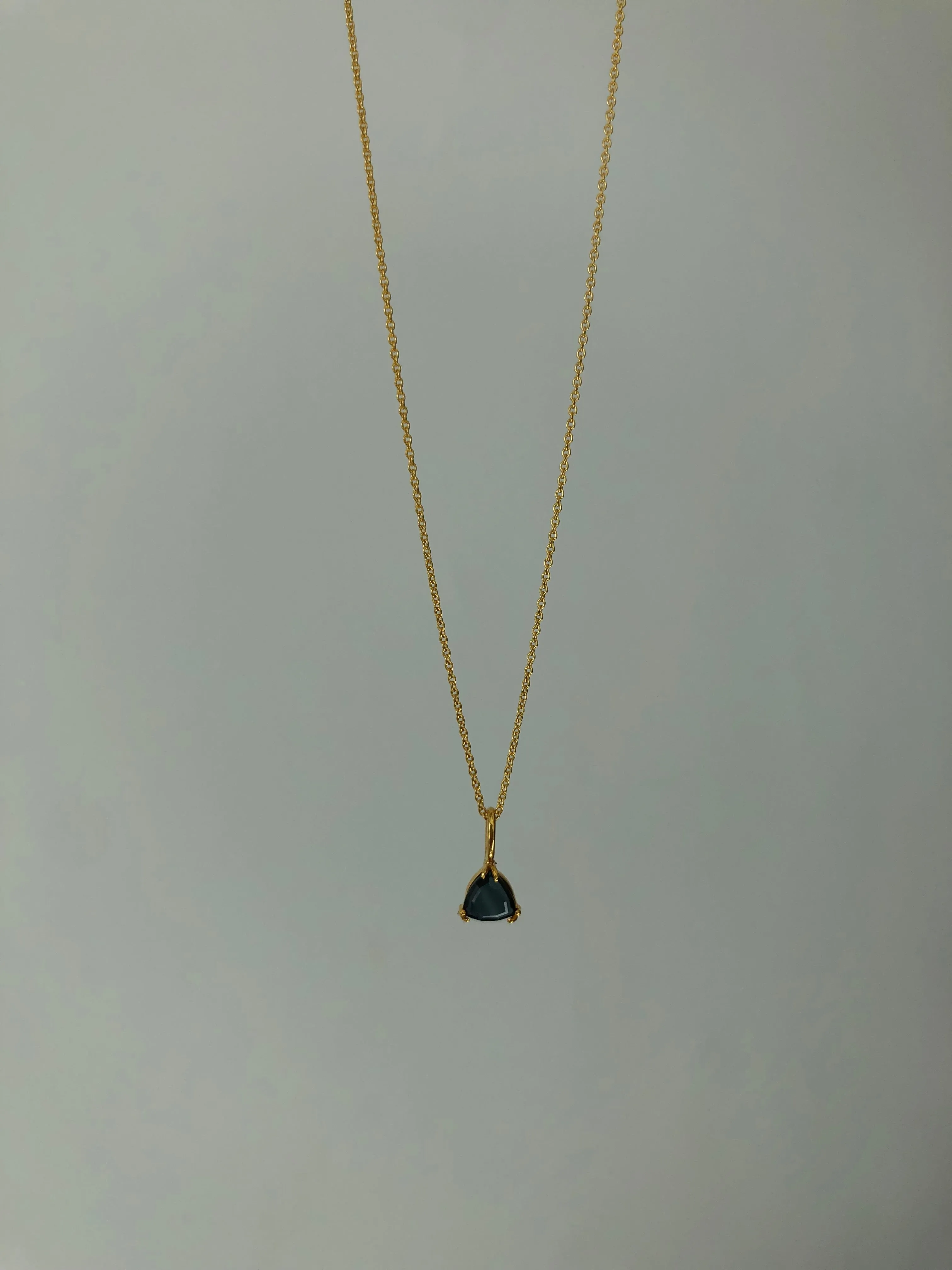 Portrait Cut Teal Sapphire Pendant Necklace, Solid Gold