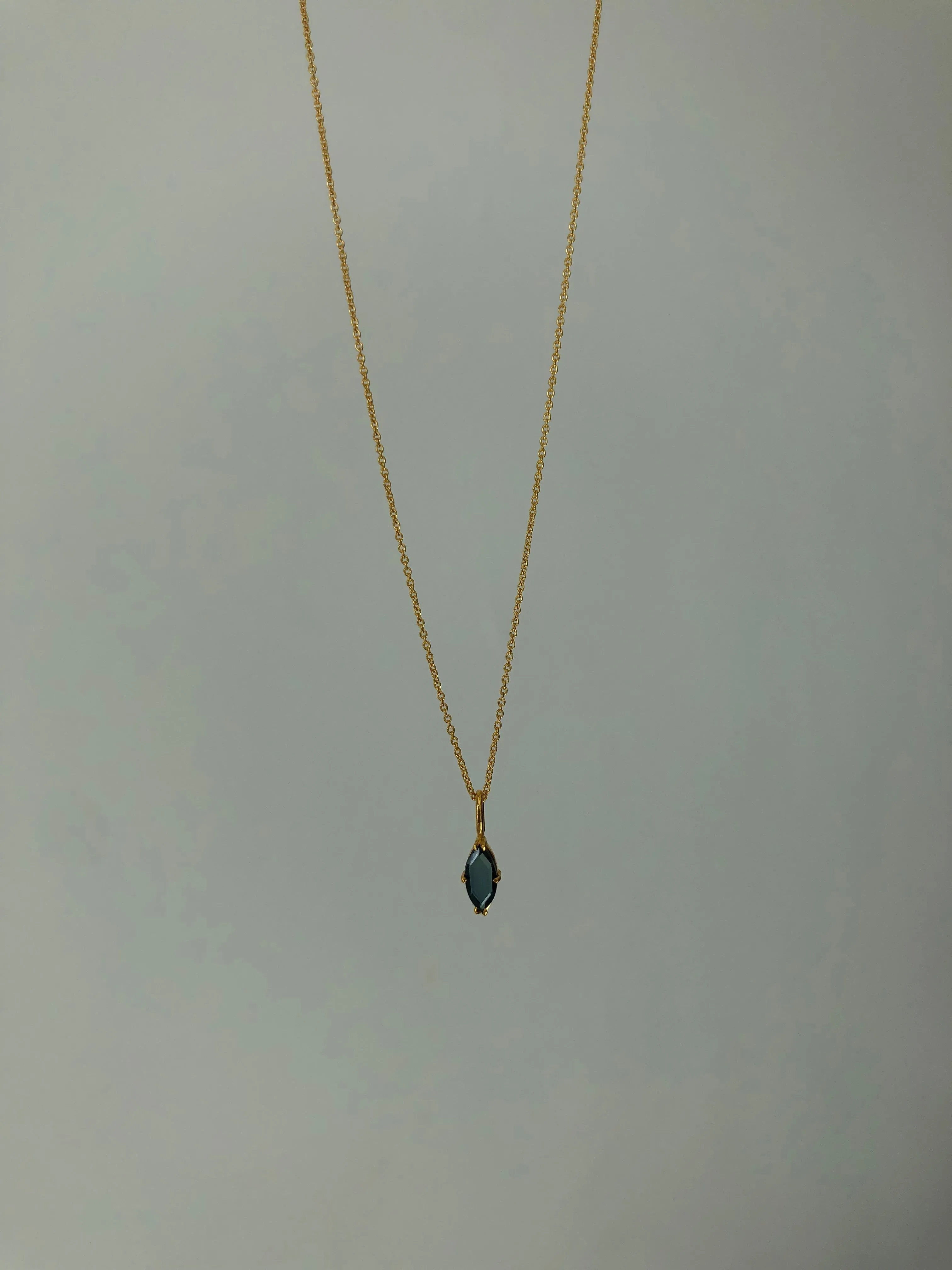 Portrait Cut Teal Sapphire Pendant Necklace, Solid Gold