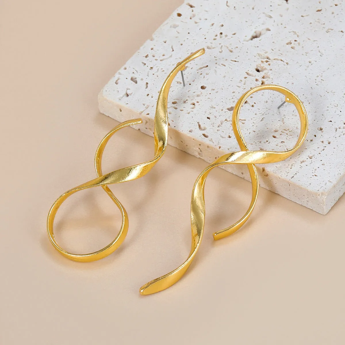 Pre Order:  Alloy Curved Lines Exaggerated Earrings