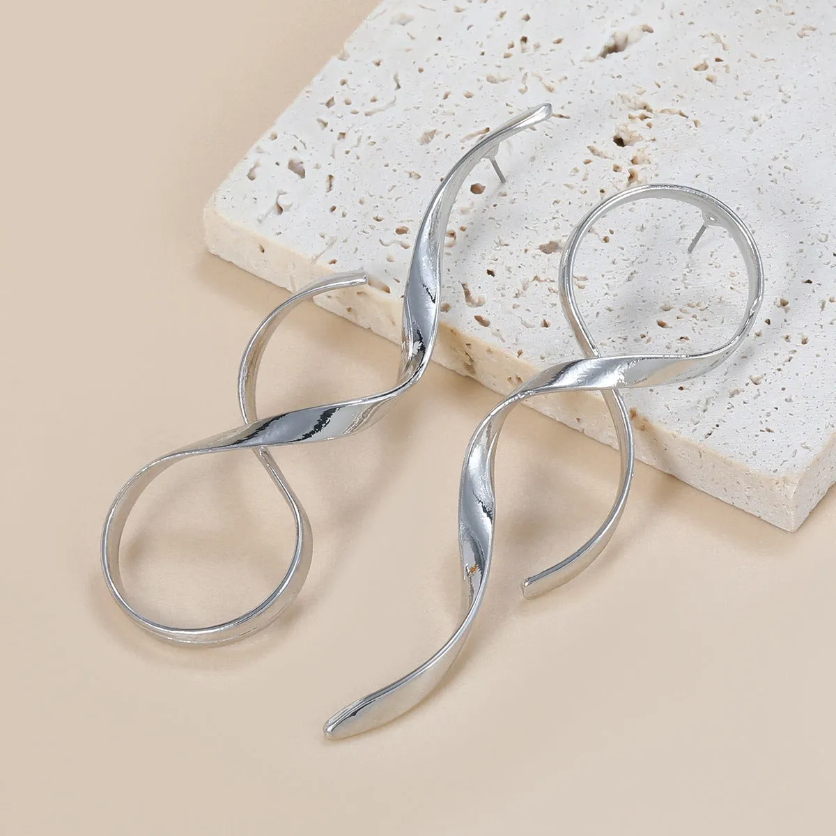 Pre Order:  Alloy Curved Lines Exaggerated Earrings