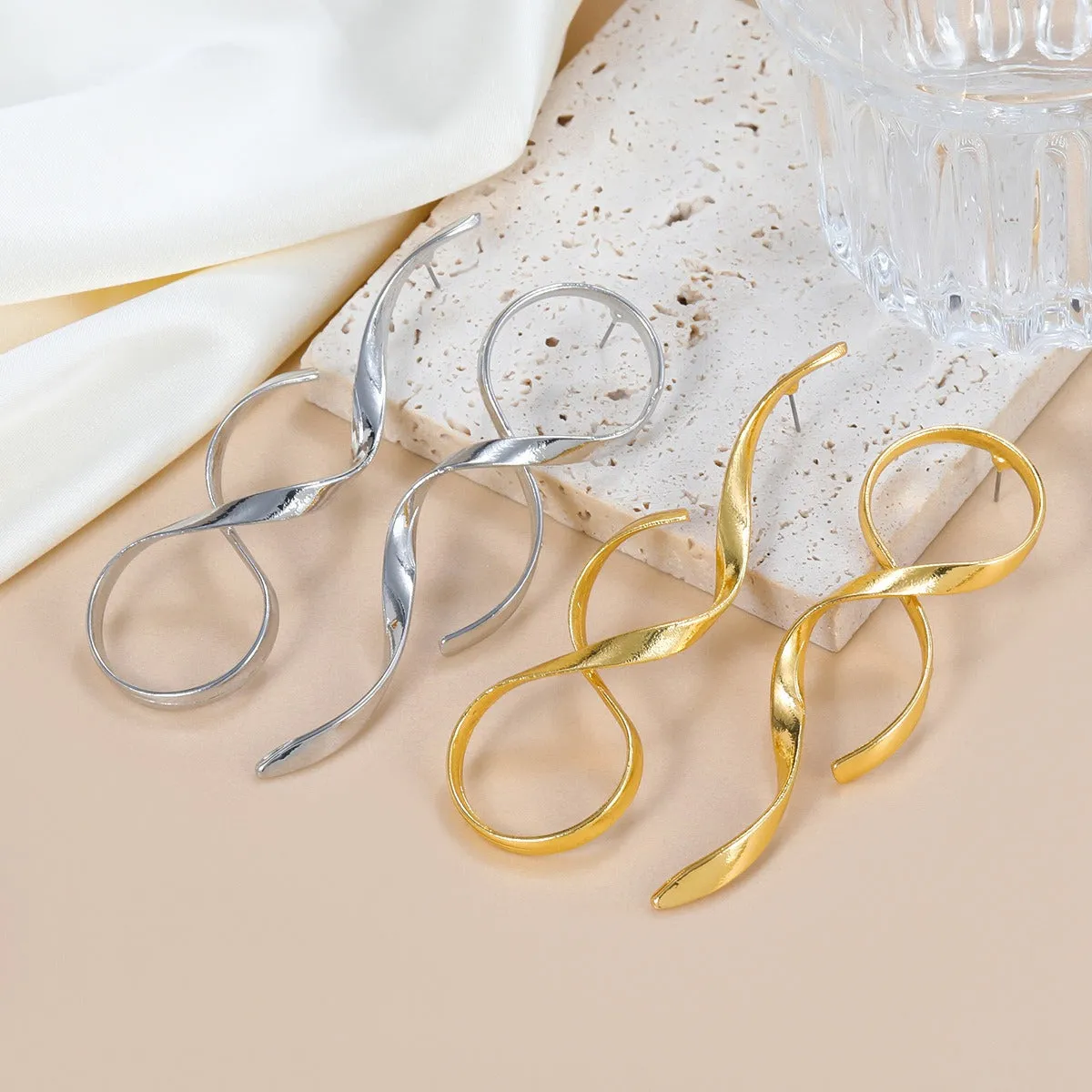 Pre Order:  Alloy Curved Lines Exaggerated Earrings