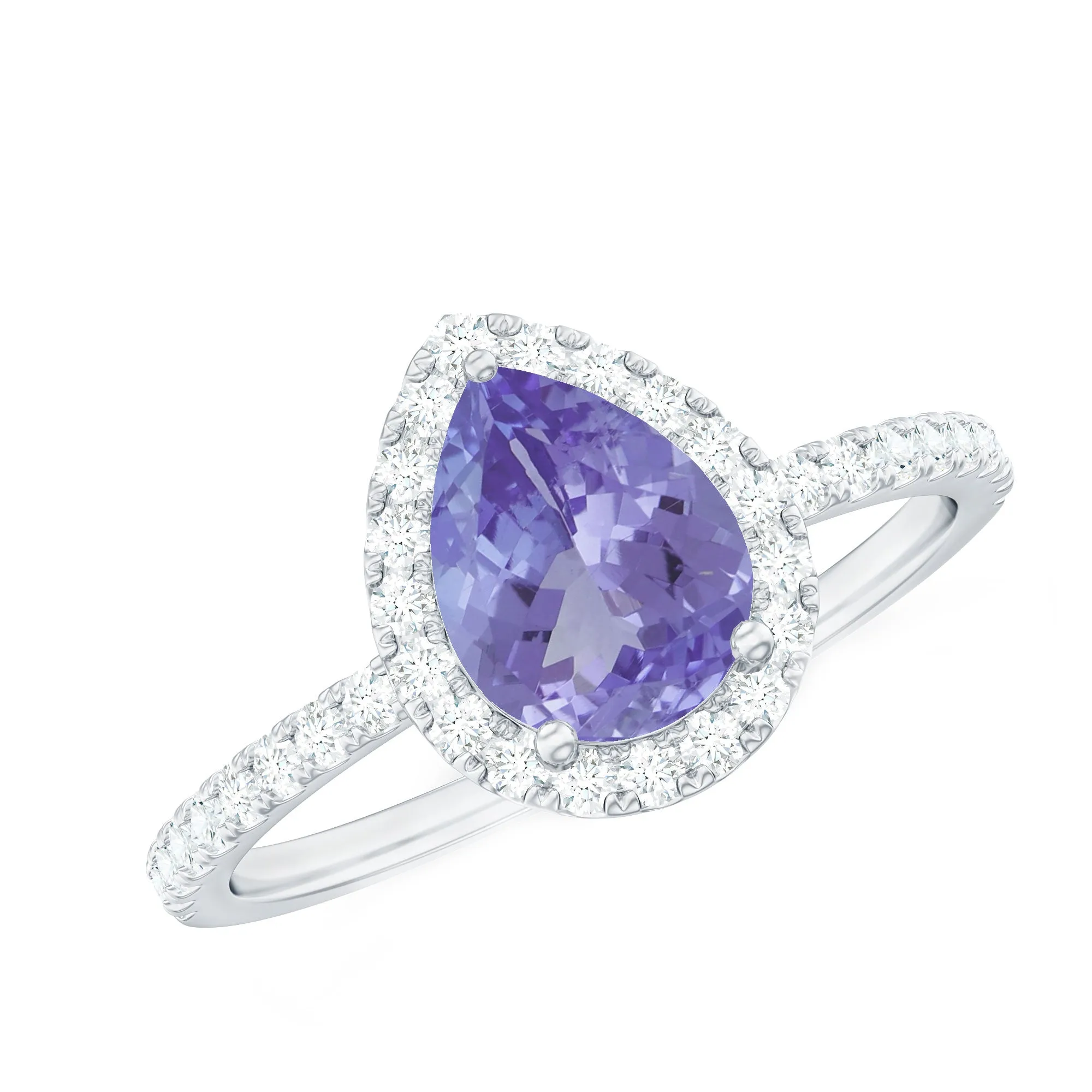 Real Tanzanite Teardrop Engagement Ring with Diamond Halo