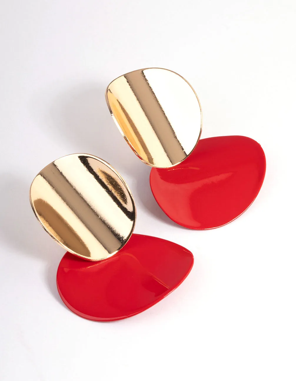 Red Layer Bent Disc Drop Earrings