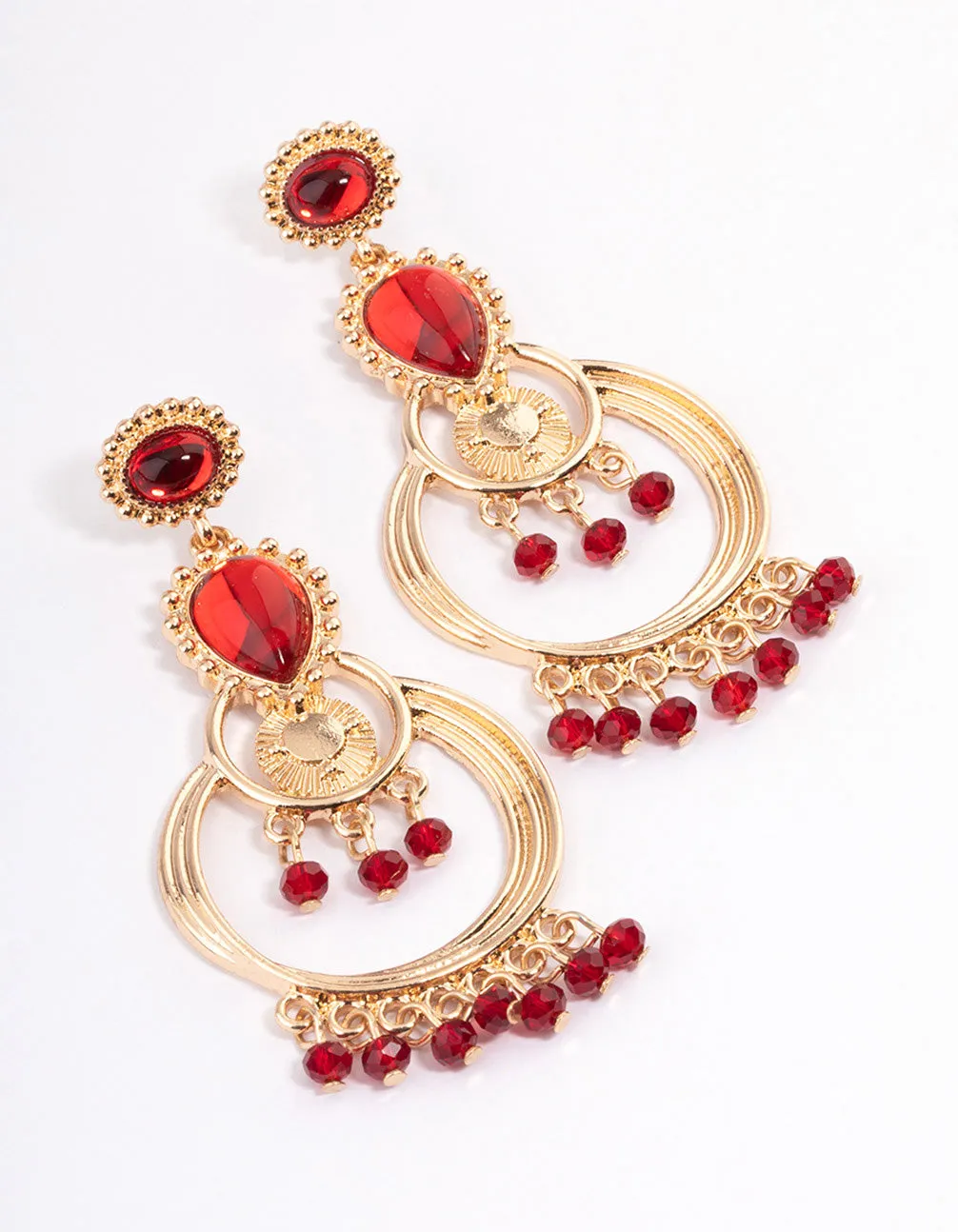 Red Statement Diamante chandelier Drop Earrings