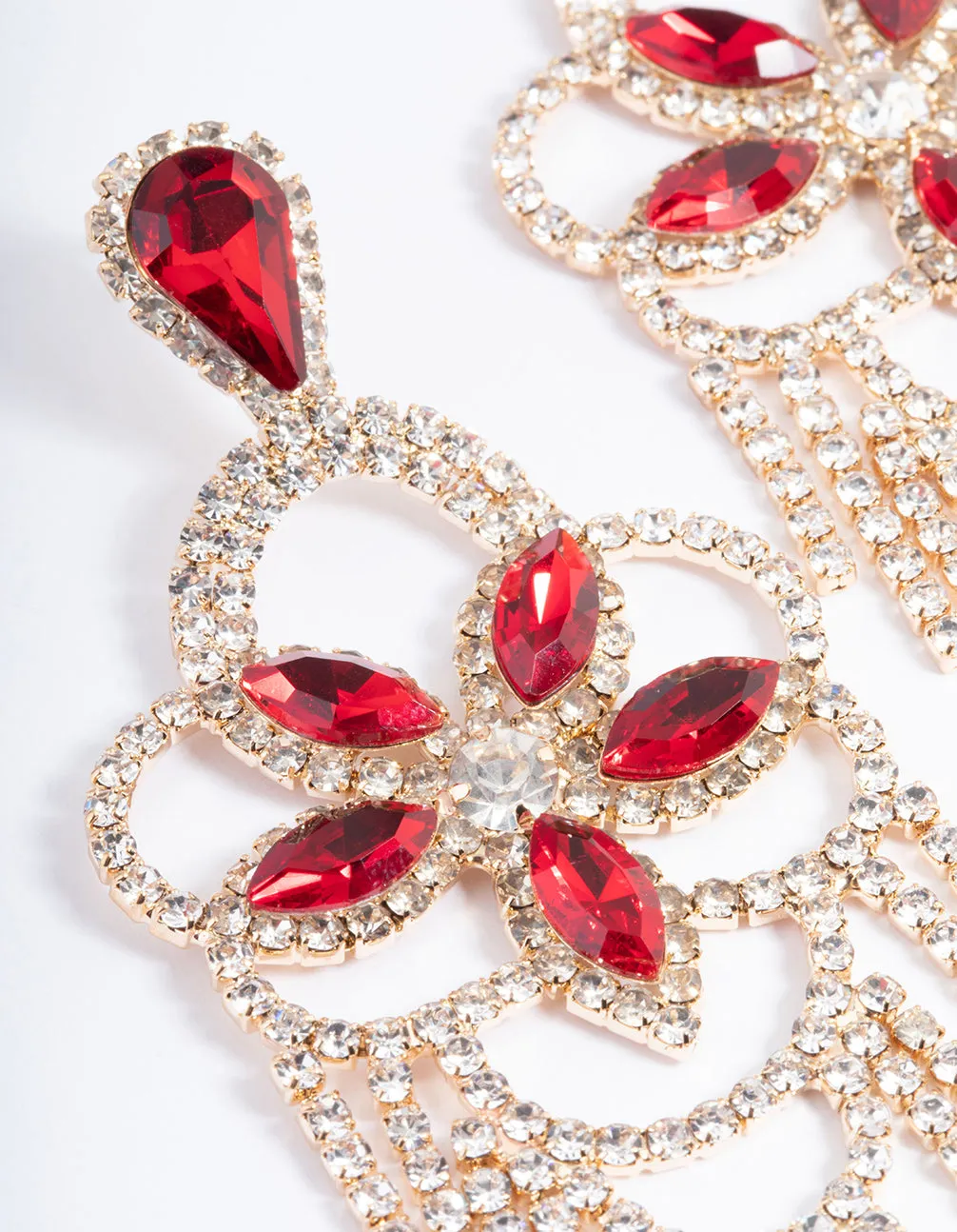 Red Statement Glam Drop Earrings