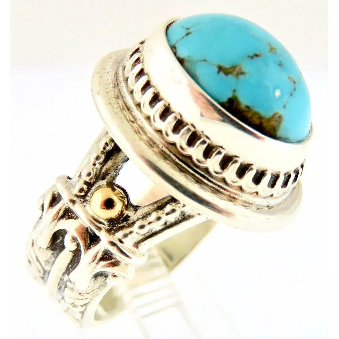 REVE Jewelry Oval Turquoise  Ring - Sterling Silver & 14kt Gold